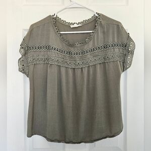 Mine Olive Crochet Accent Blouse